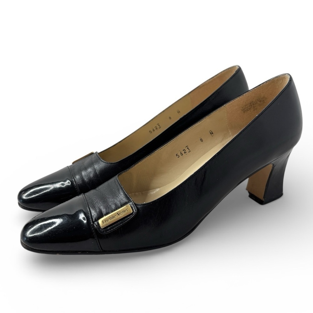 Etienne Aigner Sarah Pumps Heels Slip On shoe Size 8 Narrow Black Leather